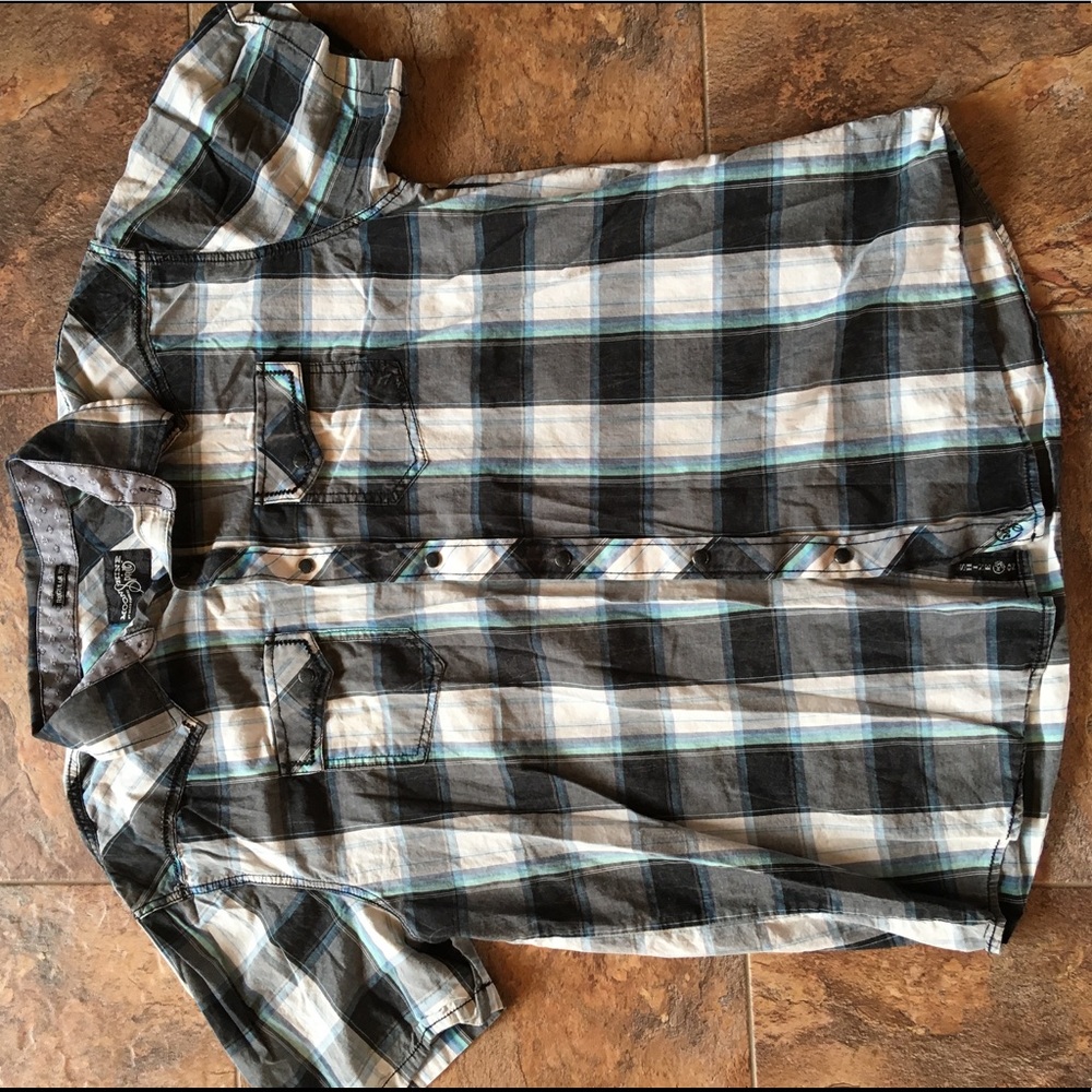 Moon Shine Spirit Plaid Pearl Snap Short Sleeve